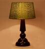 Sloping Green & Gold Fabric Shade Night Lamp With Wood Base