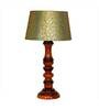 Colonial Green & Gold Fabric Shade Night Lamp With Wood Base