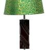 Triune Green & Gold Fabric Shade Night Lamp With Wood Base