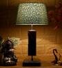 Triune Green & Gold Fabric Shade Night Lamp With Wood Base
