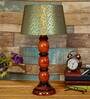 Bow Green & Gold Fabric Shade Night Lamp With Wood Base