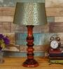 Colonial Green & Gold Fabric Shade Night Lamp With Wood Base
