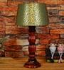 Sanna Green & Gold Fabric Shade Night Lamp With Wood Base