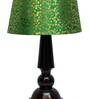 Sloping Green & Gold Fabric Shade Night Lamp With Wood Base
