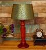Inspired Green & Gold Fabric Shade Night Lamp With Wood Base