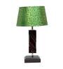 Triune Green & Gold Fabric Shade Night Lamp With Wood Base