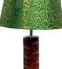 Confined Green & Gold Fabric Shade Night Lamp With Wood Base