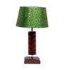 Confined Green & Gold Fabric Shade Night Lamp With Wood Base