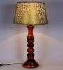 Colonial Green & Gold Fabric Shade Night Lamp With Wood Base