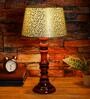 Fellida Green & Gold Fabric Shade Night Lamp With Wood Base