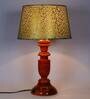 Potenza Green & Gold Fabric Shade Night Lamp With Wood Base
