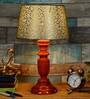 Potenza Green & Gold Fabric Shade Night Lamp With Wood Base