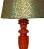 Potenza Green & Gold Fabric Shade Night Lamp With Wood Base