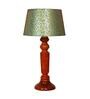 Inspired Green & Gold Fabric Shade Night Lamp With Wood Base