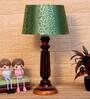 Hersey Green & Gold Fabric Shade Night Lamp With Wood Base
