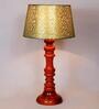 Ohagun Green & Gold Fabric Shade Night Lamp With Wood Base