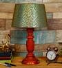 Potenza Green & Gold Fabric Shade Night Lamp With Wood Base