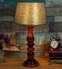 Colonial Green & Gold Fabric Shade Night Lamp With Wood Base