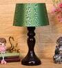 Louise Green & Gold Fabric Shade Night Lamp With Wood Base
