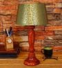 Margie Green & Gold Fabric Shade Night Lamp With Wood Base