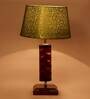 Confined Green & Gold Fabric Shade Night Lamp With Wood Base