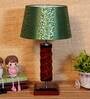 Confined Green & Gold Fabric Shade Night Lamp With Wood Base
