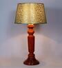 Inspired Green & Gold Fabric Shade Night Lamp With Wood Base