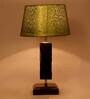 Triune Green & Gold Fabric Shade Night Lamp With Wood Base