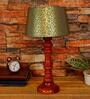 Ohagun Green & Gold Fabric Shade Night Lamp With Wood Base