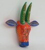 Green & Orange Handcrafted Cow Sclupture Mango Wood Wall Mask
