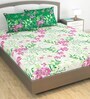 Green & Pink Floral 144 TC 100% Cotton King Bedsheet With 2 Pillow Covers Garden Bliss Collection