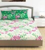 Green & Pink Floral 144 TC 100% Cotton King Bedsheet With 2 Pillow Covers Garden Bliss Collection