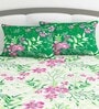Green & Pink Floral 144 TC 100% Cotton King Bedsheet With 2 Pillow Covers Garden Bliss Collection