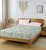 Green & Pink Glace Cotton Floral Print Elastic Fitted King Bedsheet With 2 Pillow Covers
