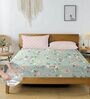Green & Pink Glace Cotton Floral Print Elastic Fitted King Bedsheet With 2 Pillow Covers