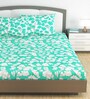 Green & White Floral 144 TC 100% Cotton Double Bedsheet With 2 Pillow Covers Fusion Collection