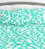 Green & White Floral 144 TC 100% Cotton Double Bedsheet With 2 Pillow Covers Fusion Collection