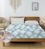 Green & White Glace Cotton Printed Elastic Fitted King Bedsheet With 2 Pillow Covers