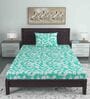 Green Floral 144 TC Cotton Single Bed Sized Bed Sheets With 1 Pillow Cover