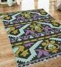 Green Abstract Cotton 5 ft x 7 ft Hand Woven Carpet