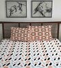 Brown Abstract 144 TC Cotton Queen Sized Bed Sheets with 2 Pillow Covers