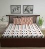Brown Abstract 144 TC Cotton Queen Sized Bed Sheets with 2 Pillow Covers