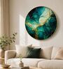 Green, Teal & Gold Abstract Round Wall Art 15 Inch