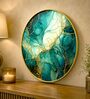Green, Teal & Gold Abstract Round Wall Art 15 Inch