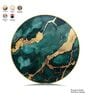 Green, Teal & Gold Abstract Round Wall Art 15 Inch