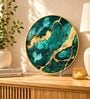 Green, Teal & Gold Abstract Round Wall Art 15 Inch