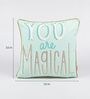 Slogan Pattern Cotton Green Cushion Cover 16 x 16 inches
