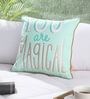 Slogan Pattern Cotton Green Cushion Cover 16 x 16 inches
