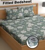 Green 180 TC Floral Cotton Fitted Double Bedsheet 2 Pillow covers
