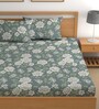 Green 180 TC Floral Cotton Fitted Double Bedsheet 2 Pillow covers